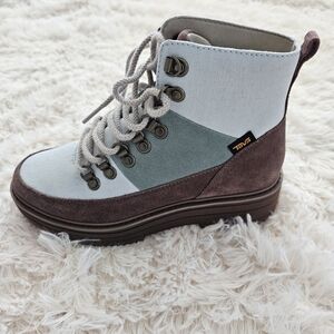 Teva Women's Lace-Up Platform Hiking Bootie in Light Blue and Brown